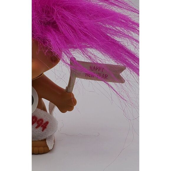 Vintage Russ Good Luck Troll Doll Pink Hair Happy New Year 1994 4" - Picture 3 of 5
